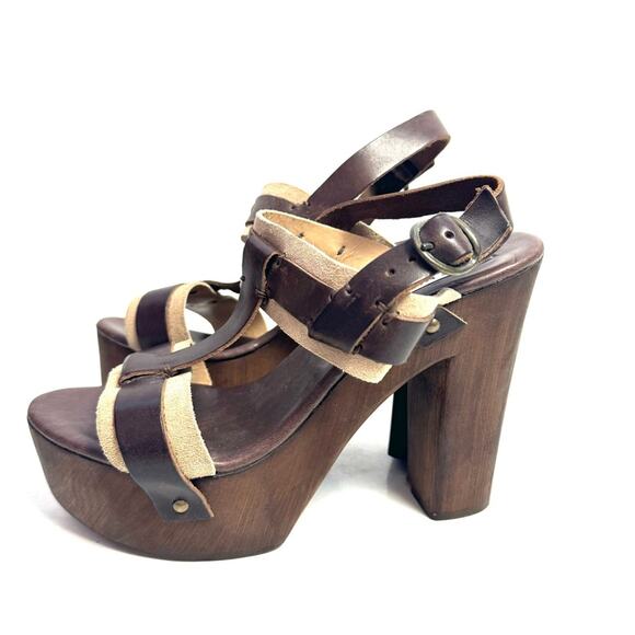 Steve Madden Brown & Tan Leather Suede Platform Heels Sandals Shoes Size 8.5 - Picture 4 of 6